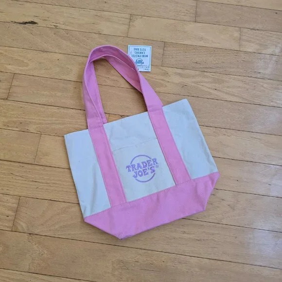 Trader Joes | whimsy pastel pink mini canvas tote bag - Picture 3 of 11